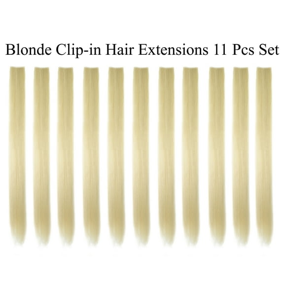 Beaute Galleria Single Color 21 inches Long Straight Party Highlights Clip In Synthetic Hair Extensions, Costume Cosplay, 11 Pack (Blonde)