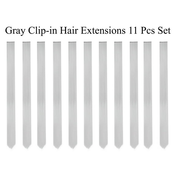 Beaute Galleria Single Color 21 inches Long Straight Party Highlights Clip In Synthetic Hair Extensions, Costume Cosplay, 11 Pack (Gray)
