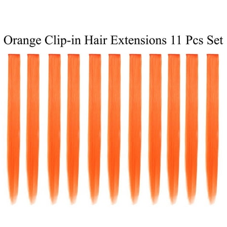 Beaute Galleria Single Color 21 inches Long Straight Party Highlights Clip In Synthetic Hair Extensions, Costume Cosplay, 11 Pack (Orange)