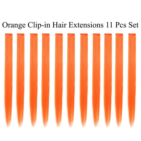 Beaute Galleria Single Color 21 inches Long Straight Party Highlights Clip In Synthetic Hair Extensions, Costume Cosplay, 11 Pack (Orange)