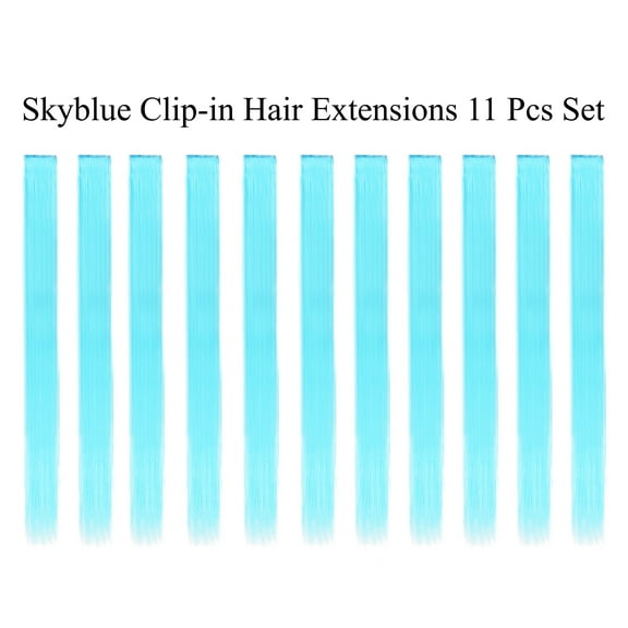 Beaute Galleria Single Color 21 inches Long Straight Party Highlights Clip In Synthetic Hair Extensions, Costume Cosplay, 11 Pack (Skyblue)