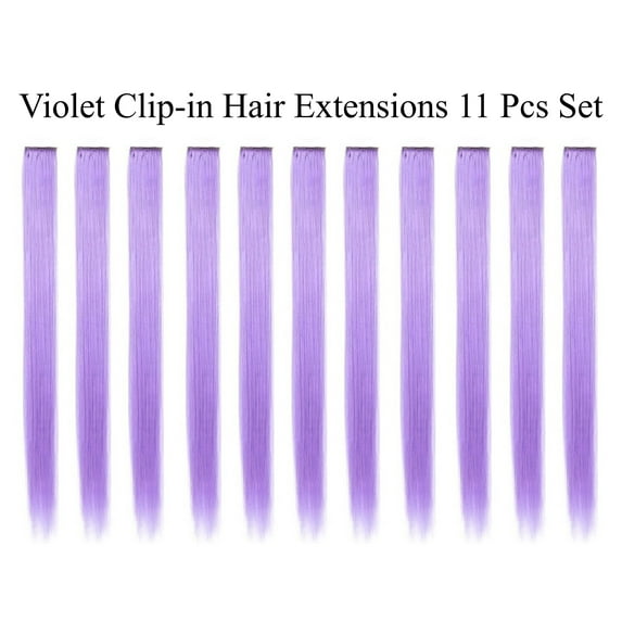 Beaute Galleria Single Color 21 inches Long Straight Party Highlights Clip In Synthetic Hair Extensions, Costume Cosplay, 11 Pack (Violet)