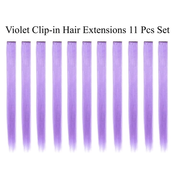 Beaute Galleria Single Color 21 inches Long Straight Party Highlights Clip In Synthetic Hair Extensions, Costume Cosplay, 11 Pack (Violet)