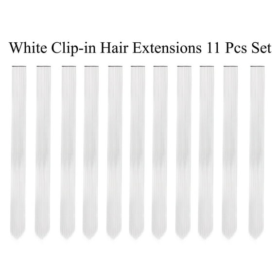 Beaute Galleria Single Color 21 inches Long Straight Party Highlights Clip In Synthetic Hair Extensions, Costume Cosplay, 11 Pack (White)