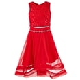 thumbnail image 1 of Beautees Big Girls 2 Pc. Embellished Soutache Top Skirt Set Bright Red 16, 1 of 1
