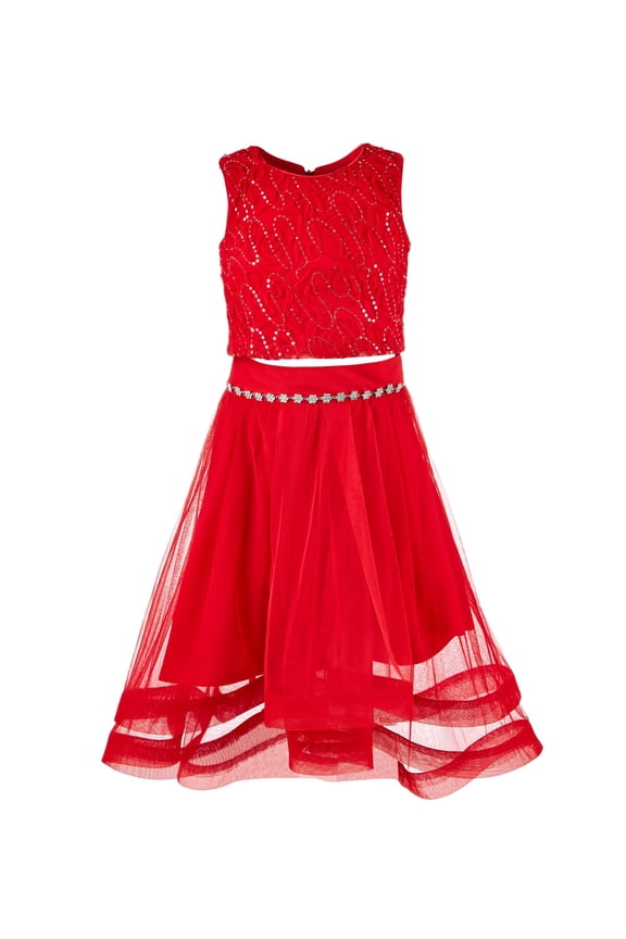 Big Girls 2 Pc. Embellished Soutache Top Skirt Set Bright Red 16