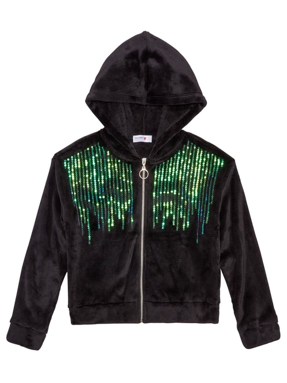 Big Girls Sequined Hoodie (Black, M)