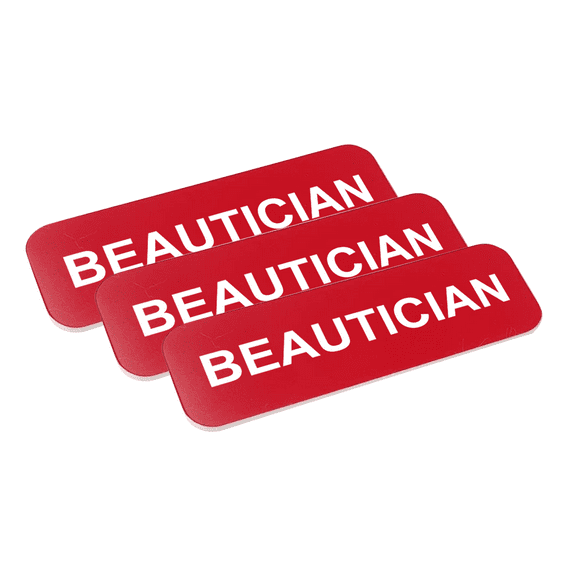 Beautician 1 x 3" Name Tag/Badge, Red, (3 Pack)