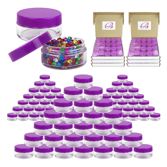 Beauticom 1000 Pieces High Quality 10 Gram 10 ml (0.3 oz) Plastic Clear Round Cream Lotion Beauty Sample Jars (Purple Lids)