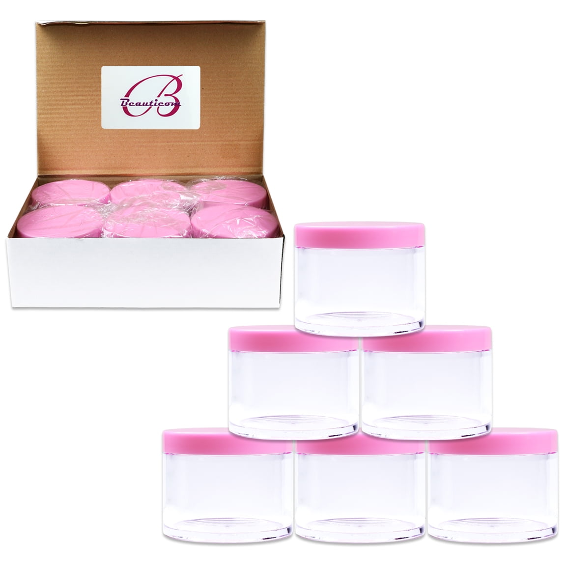 Beauticom 12 Jars High Quality 120 gram/ml 4 Oz Thick Acrylic Sample Container Jars - BPA Free (Pink)
