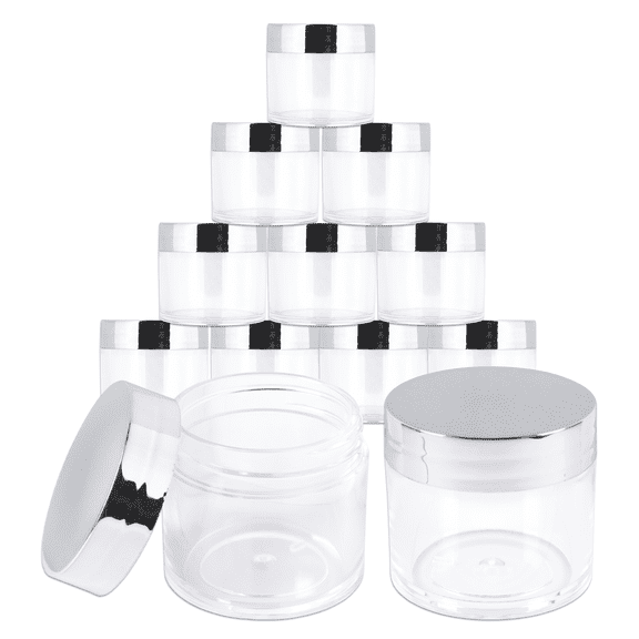 Beauticom 12 Jars High Quality 30 Gram/ML 1 Oz Thick Acrylic Sample Container Jars - BPA Free (Silver)