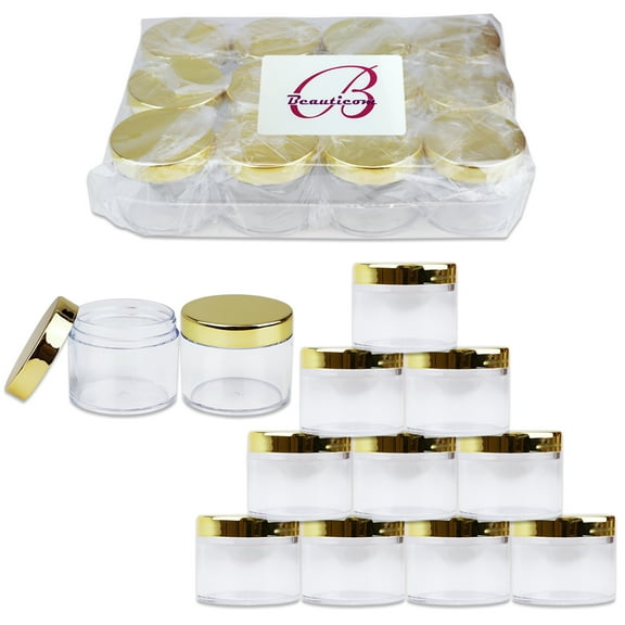 Beauticom 12 Jars High Quality 60 Gram/ML 2 Oz Thick Acrylic Sample Container Jars - BPA Free (Gold)