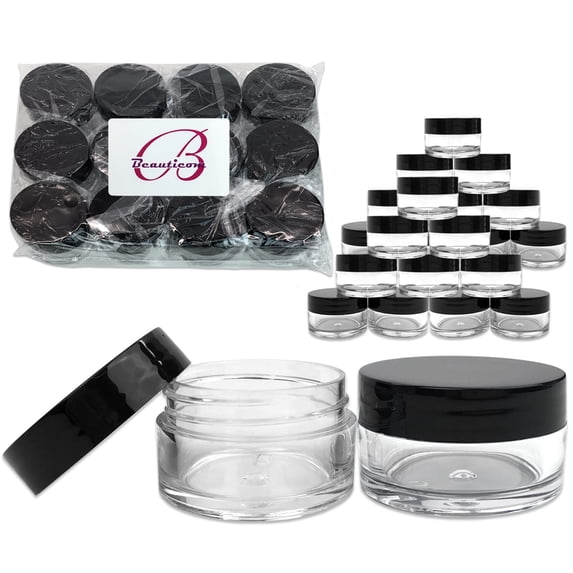 Beauticom 12 Pieces High Quality 20G/20ML Clear Round Acrylic Cosmetic Product Sample Travel Jars with Flat Top Lids (Black)