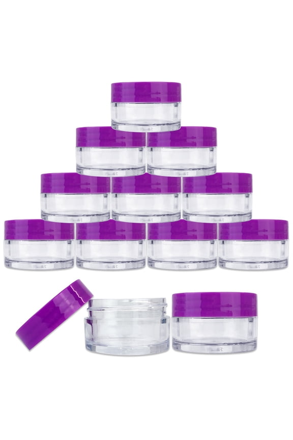 12 Pieces High Quality 20G/20ML Clear Round Acrylic Cosmetic Product Sample Travel Jars with Flat Top Lids (Purple)