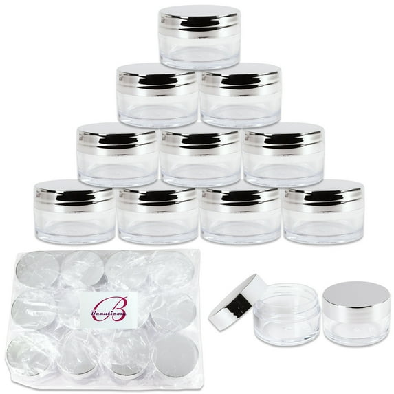 Beauticom 12 Pieces High Quality 20G/20ML Clear Round Acrylic Cosmetic Product Sample Travel Jars with Flat Top Lids (Silver)