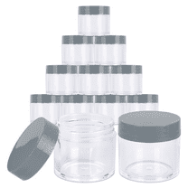 Beauticom 12 Pieces High Quality 30 Gram 30 ml (1 oz) Clear Round Acrylic Cosmetic Product Sample Travel Jars (Gray Lids)