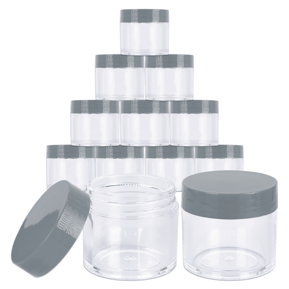 Beauticom 12 Pieces High Quality 30 Gram 30 ml (1 oz) Clear Round Acrylic Cosmetic Product Sample Travel Jars (Gray Lids)