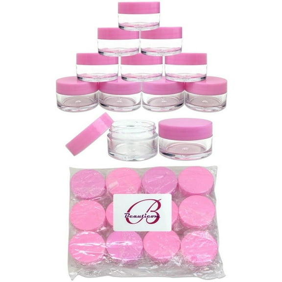 Beauticom 120 Pieces High Quality 20 Gram 20 ml (0.7 oz) Clear Round Acrylic Cosmetic Product Sample Travel Jars with Pink Lids