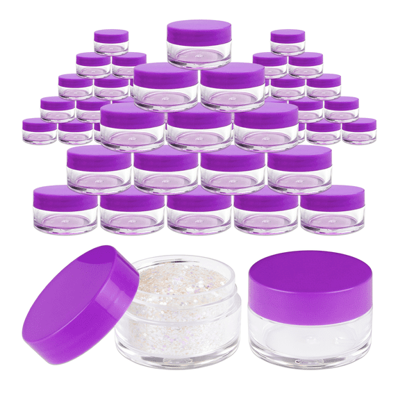 Beauticom 120 Pieces High Quality 20G/20ML Clear Round Acrylic Cosmetic Product Sample Travel Jars with Flat Top Lids (Purple)