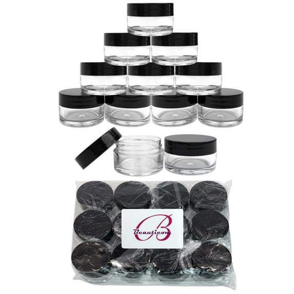Beauticom 20 Gram 20 ml (0.7 oz) Round Acrylic Cosmetic Product Sample Travel Jars with Black Lids