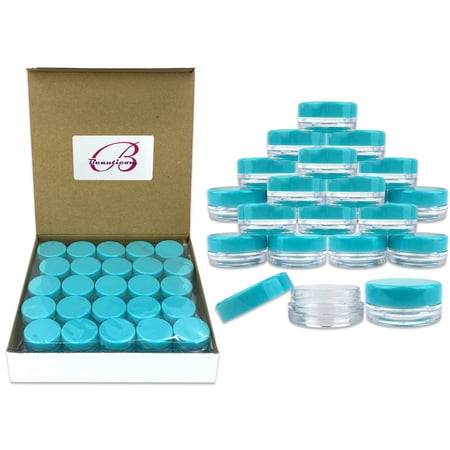 Beauticom 2000 Pieces High Quality 3 Gram 3 ml (0.1 oz) Plastic Round Cosmetic Beauty Makeup Sample Jars (Teal Lid)