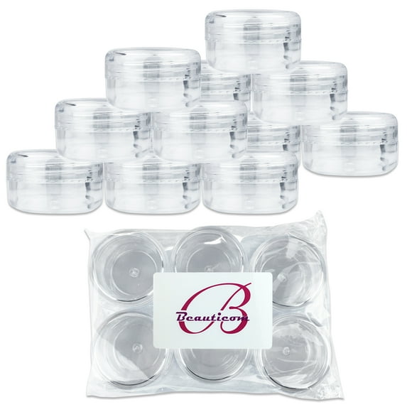 Beauticom 24 Pieces High Quality 15 Gram 15 ml (0.5 oz) Clear Round Plastic Makeup Cosmetic Travel Sample Jars with Clear Lids