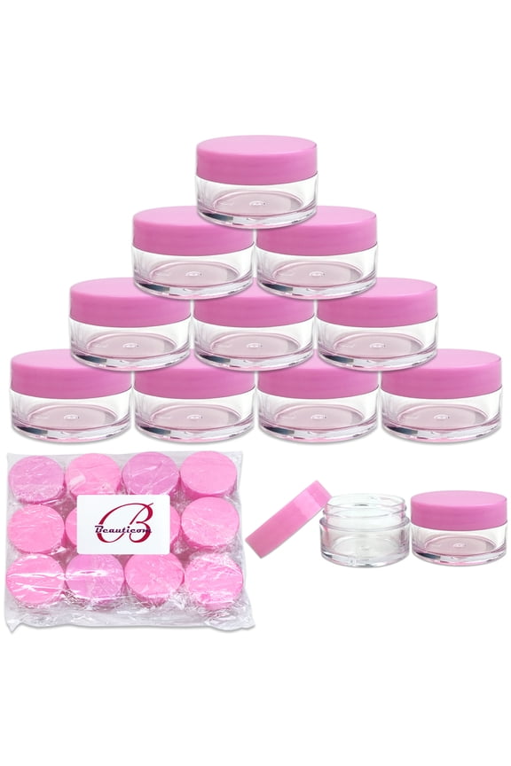 24 Pieces High Quality 20 Gram 20 ml (0.7 oz) Clear Round Acrylic Cosmetic Product Sample Travel Jars (Pink Lids)