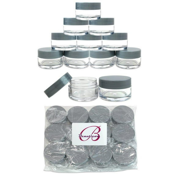 Beauticom 24 Pieces High Quality 20 Gram 20 ml (0.7 oz) Clear Round Acrylic Cosmetic Product Sample Travel Jars with Gray Lids