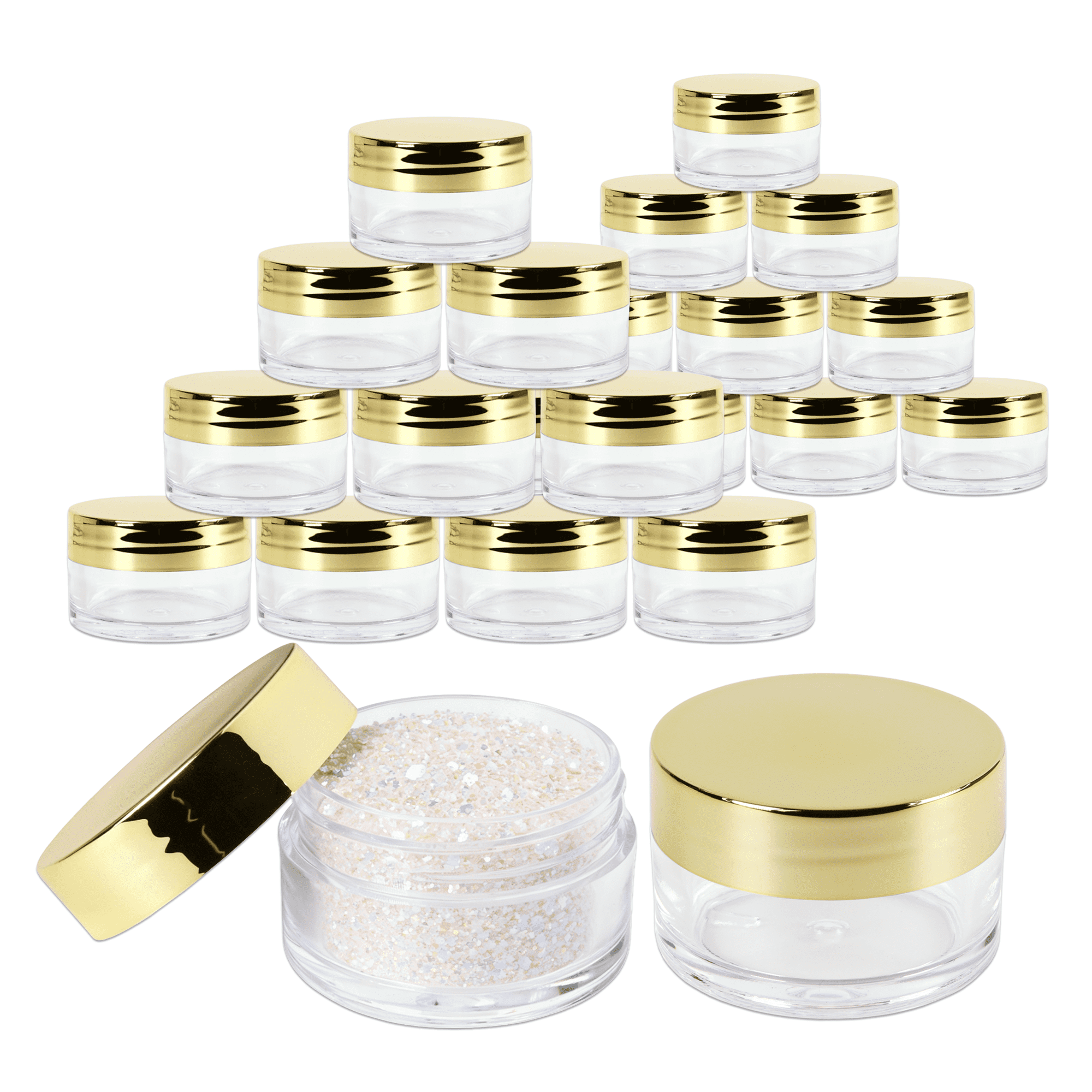 Beauticom 24 Pieces High Quality 20G/20ML Clear Round Acrylic Cosmetic Product Sample Travel Jars with Flat Top Lids (Gold)