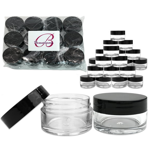 Beauticom 240 Pieces High Quality 20G/20ML Clear Round Acrylic Cosmetic Product Sample Travel Jars with Flat Top Lids (Black)