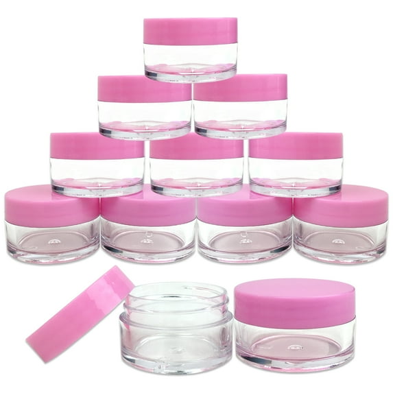 Beauticom 240 Pieces High Quality 20G/20ML Clear Round Acrylic Cosmetic Product Sample Travel Jars with Flat Top Lids (Pink)