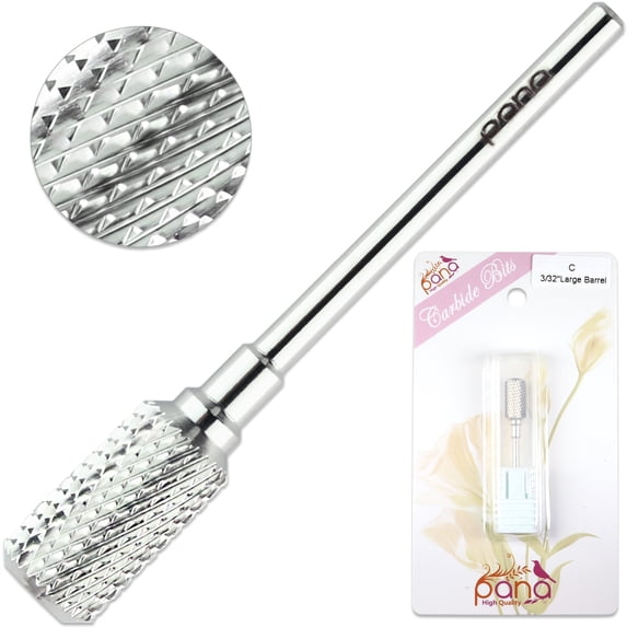 Beauticom 3/32" Rounded Flat Top Large Barrel Silver Carbide Nail Drill Bit - Coarse Grit