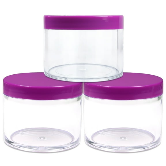 Beauticom 3 Jars High Quality 120 gram/ml 4 Oz Thick Acrylic Sample Container Jars - BPA Free (Purple)