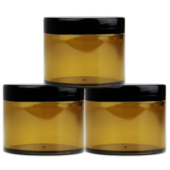 Beauticom 3 Jars High Quality 60 Gram/ML 2 Oz Thick Acrylic Sample Container Jars - BPA Free (Amber)