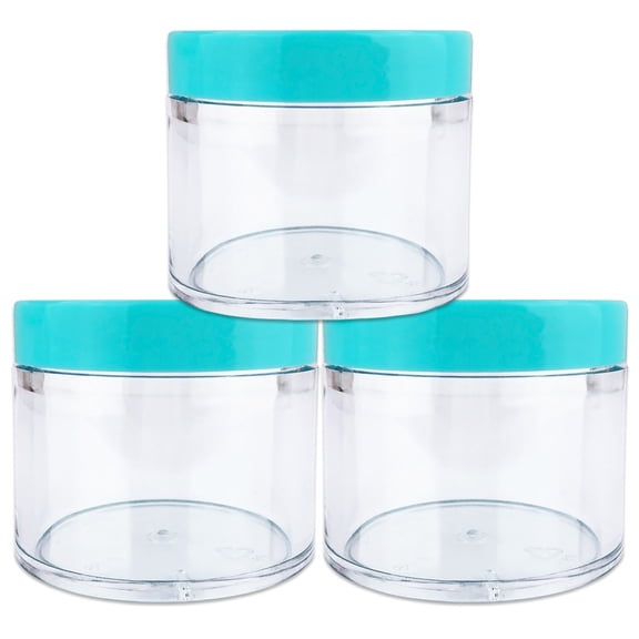 Beauticom 3 Jars High Quality 60 Gram/ML 2 Oz Thick Acrylic Sample Container Jars - BPA Free (Teal)