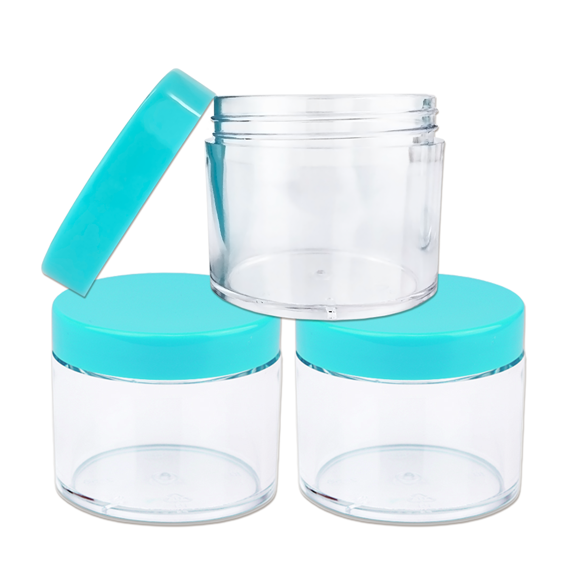 Beauticom 3 Jars High Quality 60 Gram/ML 2 Oz Thick Acrylic Sample Container Jars - BPA Free (Teal)