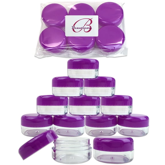 Beauticom 300 Pieces High Quality 15 Gram 15 ml (0.5 oz) Clear Round Plastic Makeup Cosmetic Travel Sample Jars (Purple Lids)