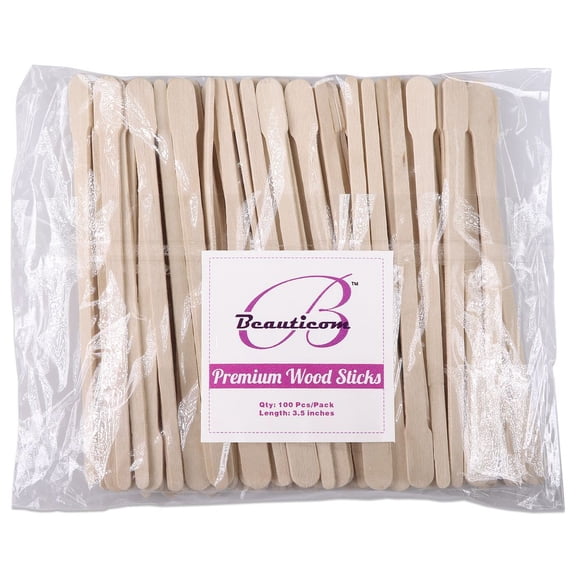 Beauticom 300pcs 3.5” Small Waxing Spatula Wood Applicator Sticks Spoon Shaped For Facial Hair Removal