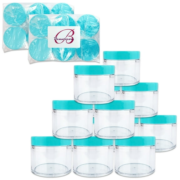 Beauticom 36 Jars High Quality 60 Gram/ML 2 Oz Thick Acrylic Sample Container Jars - BPA Free (Teal)