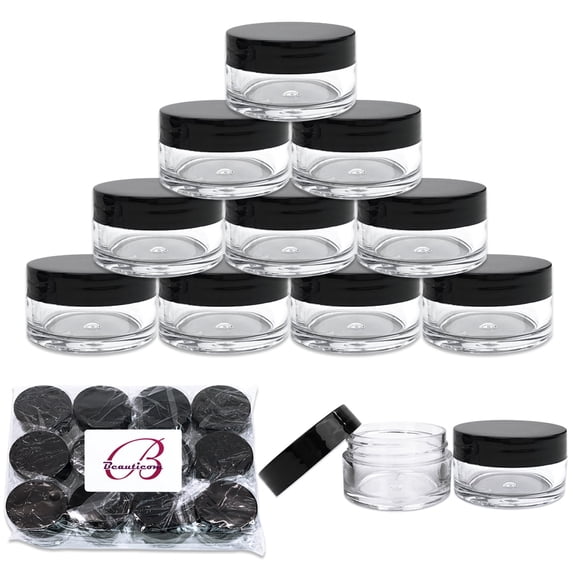 Beauticom 36 Pieces High Quality 20 Gram 20 ml (0.7 oz) Clear Round Acrylic Cosmetic Product Sample Travel Jars (Black Lids)