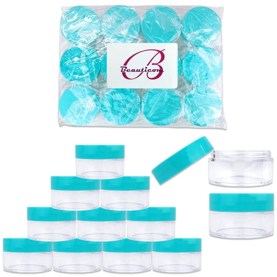 Beauticom 36 Pieces High Quality 20G/20ML Clear Round Acrylic Cosmetic Product Sample Travel Jars with Flat Top Lids (Teal)