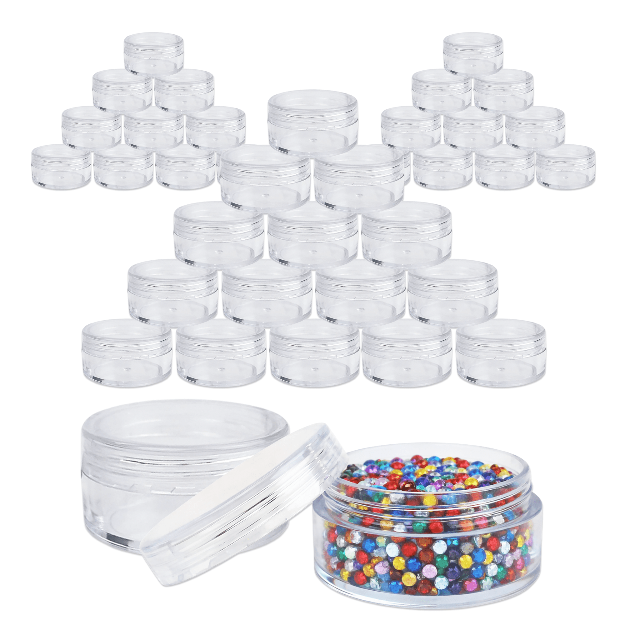 Beauticom 40 Pieces High Quality 10 Gram 10 ml (0.3 oz) Plastic Clear Round Cream Lotion Beauty Sample Jars with Clear Lids