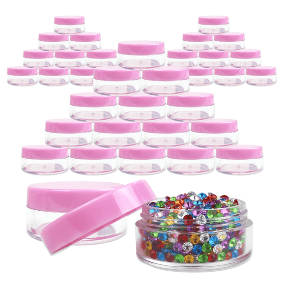 Beauticom 40 Pieces High Quality 10 Gram 10 ml (0.3 oz) Plastic Clear Round Cream Lotion Beauty Sample Jars with Pink Lids