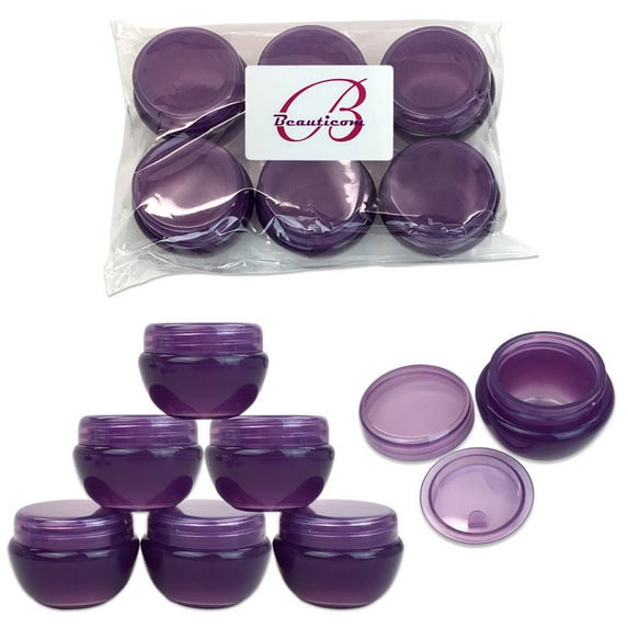 Beauticom 48 Jars Round Oval Plastic Container Jars with Inner and Lid (Purple)