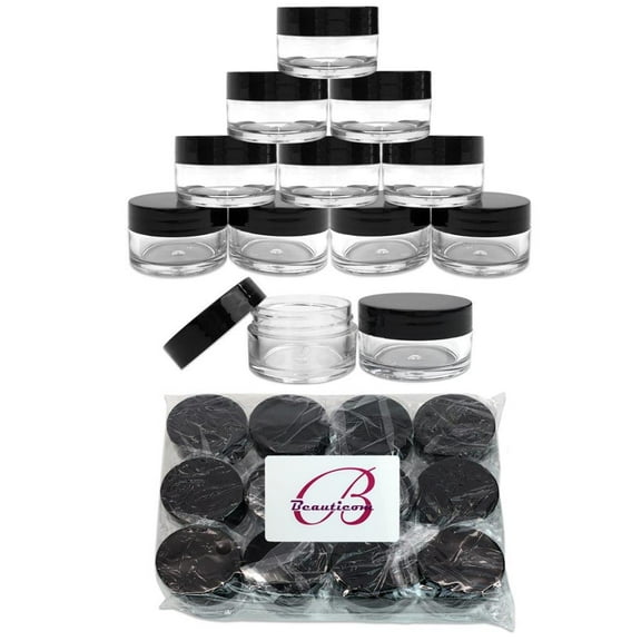 Beauticom 48 Pieces High Quality 20 Gram 20 ml (0.7 oz) Clear Round Acrylic Cosmetic Product Sample Travel Jars with Black Lids