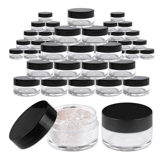 Beauticom 48 Pieces High Quality 20G/20ML Clear Round Acrylic Cosmetic Product Sample Travel Jars with Flat Top Lids (Black)