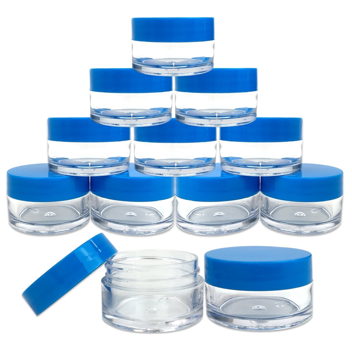 Beauticom 48 Pieces High Quality 20G/20ML Clear Round Acrylic Cosmetic Product Sample Travel Jars with Flat Top Lids (Blue)