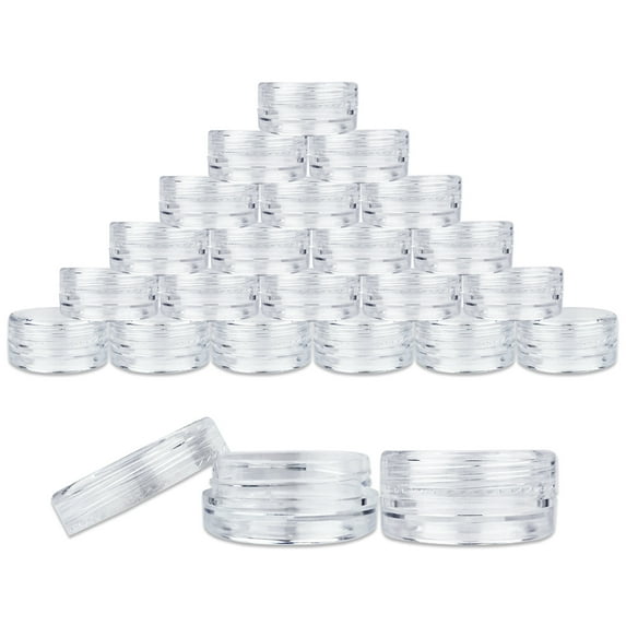 Beauticom 50 Pieces High Quality 3 Gram 3 ml (0.1 oz) Plastic Round Cosmetic Beauty Makeup Sample Jars with Clear Lids