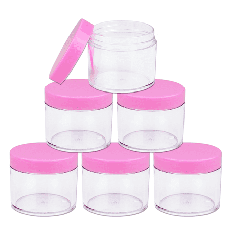 Beauticom 6 Jars High Quality 60 Gram/ML 2 Oz Thick Acrylic Sample Container Jars - BPA Free (Pink)