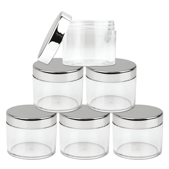 Beauticom 6 Jars High Quality 60 Gram/ML 2 Oz Thick Acrylic Sample Container Jars - BPA Free (Silver)